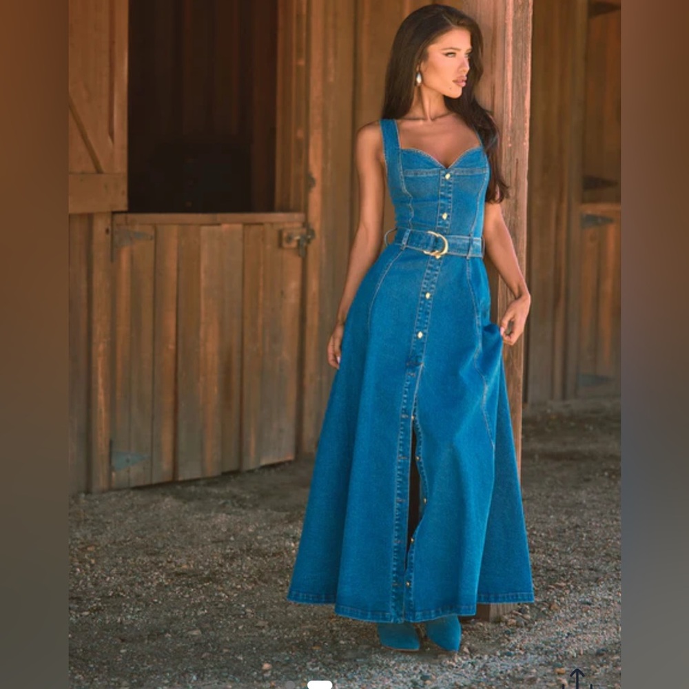 NovaLuxe Gabrielle Denim Medium Wash Maxi Dress Medium